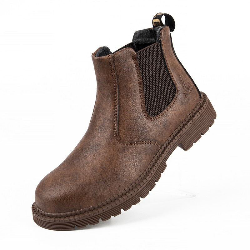 Sapatos de Segurança Impermeáveis Masculinos com Biqueira de Aço Botas de Couro Calçado Masculino Sapatos de Trabalho Indestrutíveis para Construção Marrom