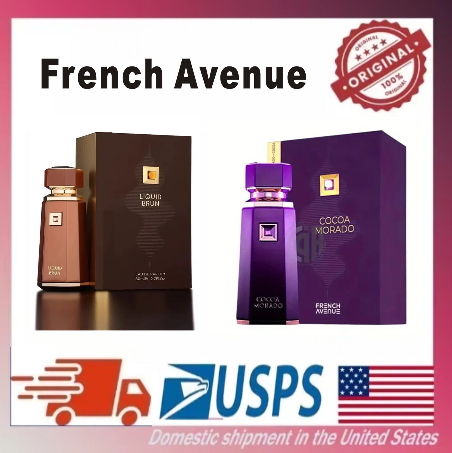 French Avenue Luxury Perfume - Elegant Gift Packaging,LIQUID/COCOA MORADOBRUN Musk & Floral Scent, Unisex Fragrance for Men