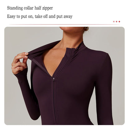 Women's Long Sleeved One-piece Sportswear Zipper Yoga Rompers Gym Jumpsuits Workout High-intensity Skin-tight Fitness Garment
