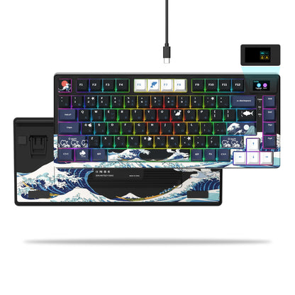 Teclado Mecânico Gamer com Fio e Tela OLED, Hot-Swappable de Teclas Completas, Retroiluminação RGB Pudding para PC, Computador, Notebook