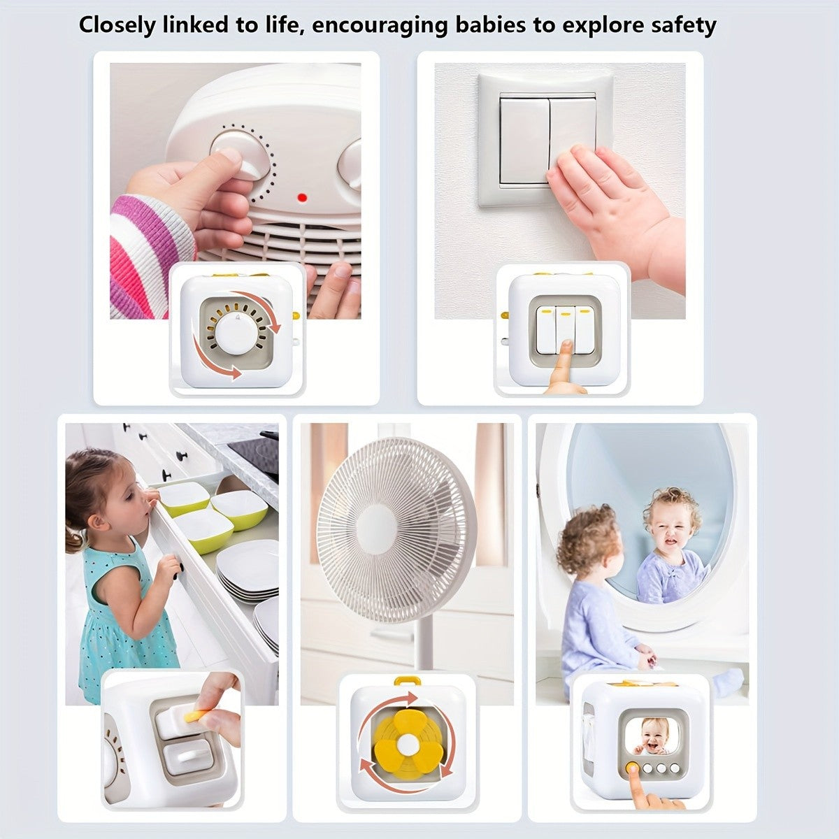 6-in-1 Busy Cube Toy for Baby - Enhances Fine Motor Skills & Early Learning, White with Yellow Accents, Montessori Puzzle Toy