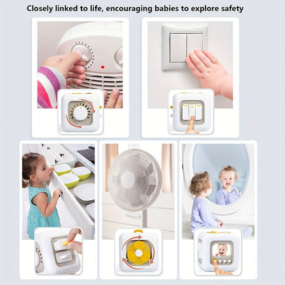 6-in-1 Busy Cube Toy for Baby - Enhances Fine Motor Skills & Early Learning, White with Yellow Accents, Montessori Puzzle Toy