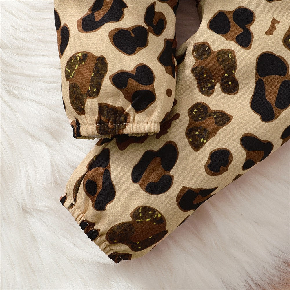 3PCS Newborn Baby Girl Clothes Set Long Sleeved Top+Leopard Pants+Headband Infant Spring Outfits for Toddler Girl 0-18 Months