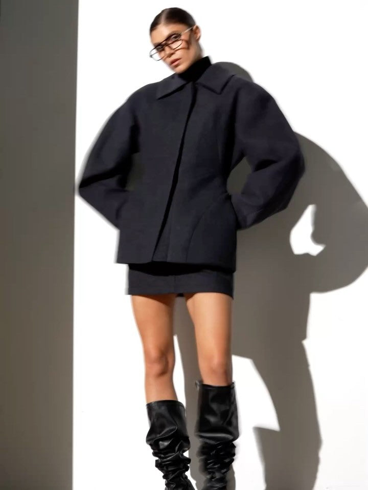 Fashion Solid Lapel Waist Cinching Woolen Coat Women Elegant Full Sleeve Warm Slim Jacket Lady 2025 Daily Commute Street Outwear