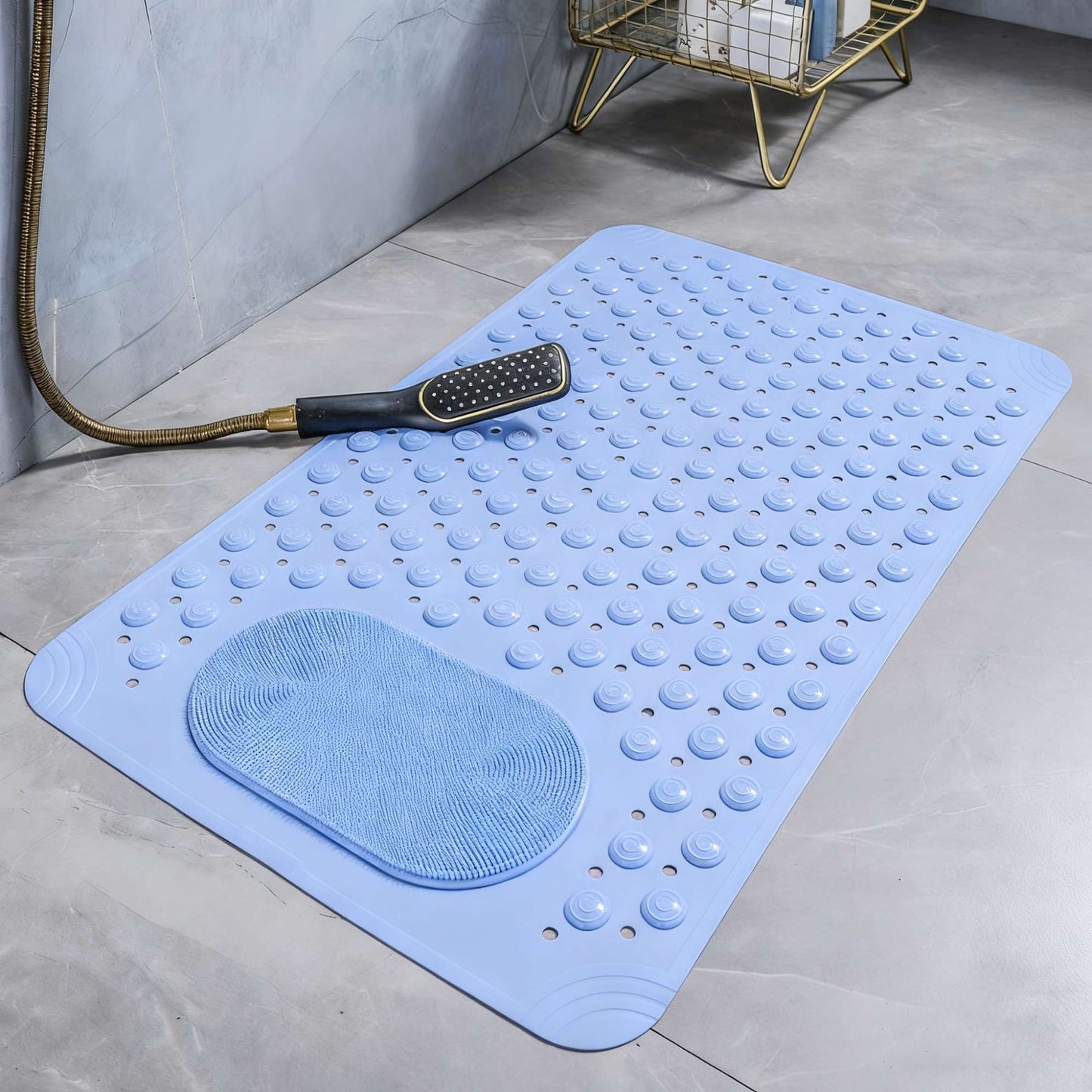 Non-Slip Bath Mat with Massage Feature Oblong Shower Floor Rug Non-Textile Water Absorbent Bathroom Mat with Suction Cups