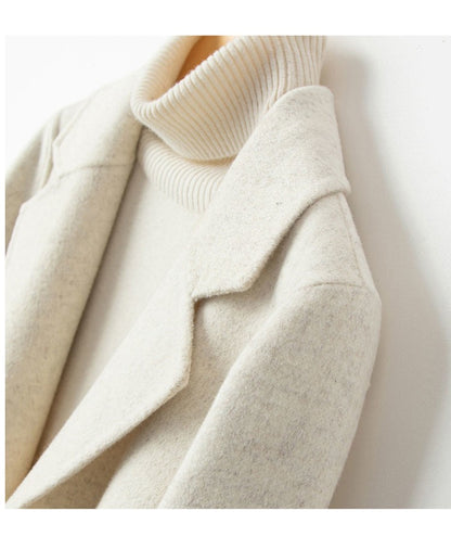 100% Pure Wool Woolen Coat Women 2025 Autumn Winter Suit Wool Overcoat Thin Cashmere Two-sided Jacket Suit Collar Outwear Female