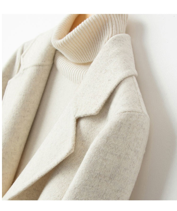 100% Pure Wool Woolen Coat Women 2025 Autumn Winter Suit Wool Overcoat Thin Cashmere Two-sided Jacket Suit Collar Outwear Female