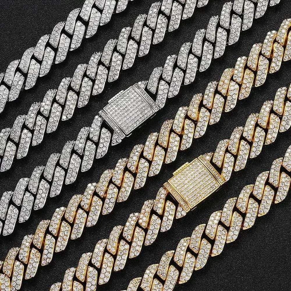 Hip Hop Brilhante Colar Corrente Cubana 15MM Feminino Masculino Cor Prata Strass Gelo Fora Corrente Cubana Punk Joias Colar Presente