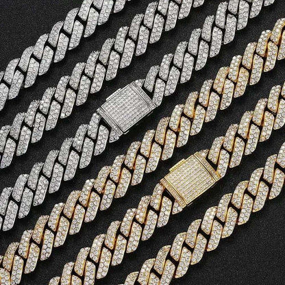 Hip Hop Brilhante Colar Corrente Cubana 15MM Feminino Masculino Cor Prata Strass Gelo Fora Corrente Cubana Punk Joias Colar Presente