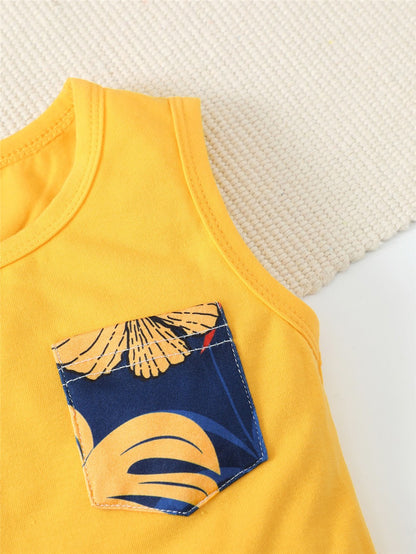 3-24 Months Infant Baby Boy Clothes Set Summer Sleeveless Pocket T-shirt Shorts 2PCS Toddler Boy Casual Outfit Suit Beach Set