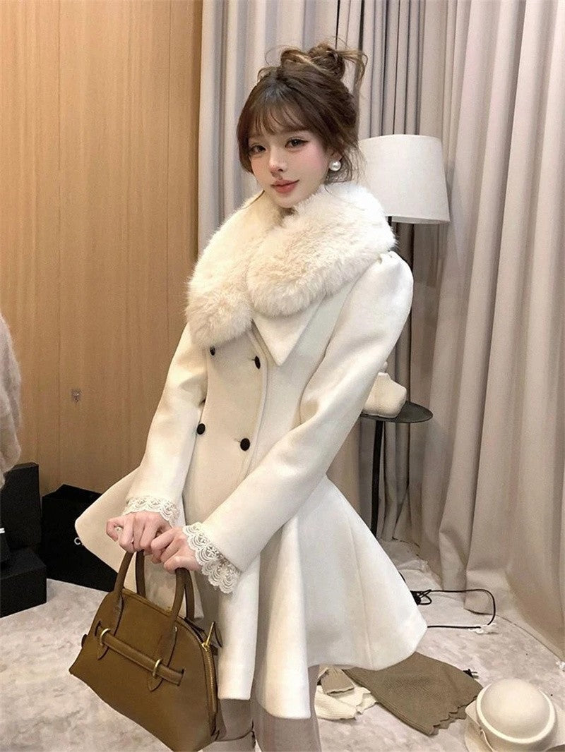 Hepburn Preface Pinch Waist and Clip Cotton Wool Coat 2025 Winter New Item Rich Heiress Thick Woolen Coat Coat Commuting Jacket