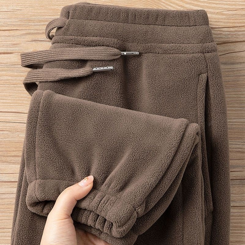Calça Masculina Moletom Jogger Dupla Face, Mais Grossa, Folgada, Quente, Inverno, Estilo Jovem Casual, Cintura Elástica e Cor