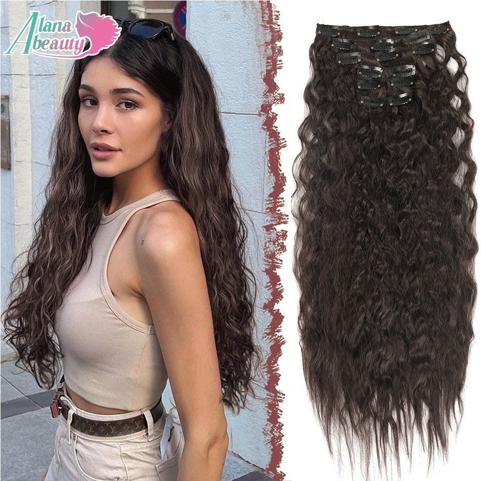 Alana 28 polegadas Sintético Longo Água Encaracolado Clip Em Apliques Extensões de Cabelo Crespo Cacheado Clip-in Cabelo Fibra Orgânica Resistente ao Calor