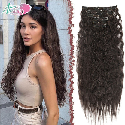 Alana 28 polegadas Sintético Longo Água Encaracolado Clip Em Apliques Extensões de Cabelo Crespo Cacheado Clip-in Cabelo Fibra Orgânica Resistente ao Calor