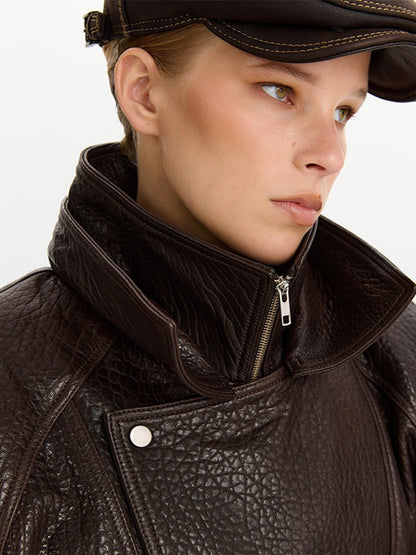 Autumn Fashion Standing Collar Women's Leather Jackets Windproof Loose Fold Coats Locomotive Style High Street Outdoors Clothes