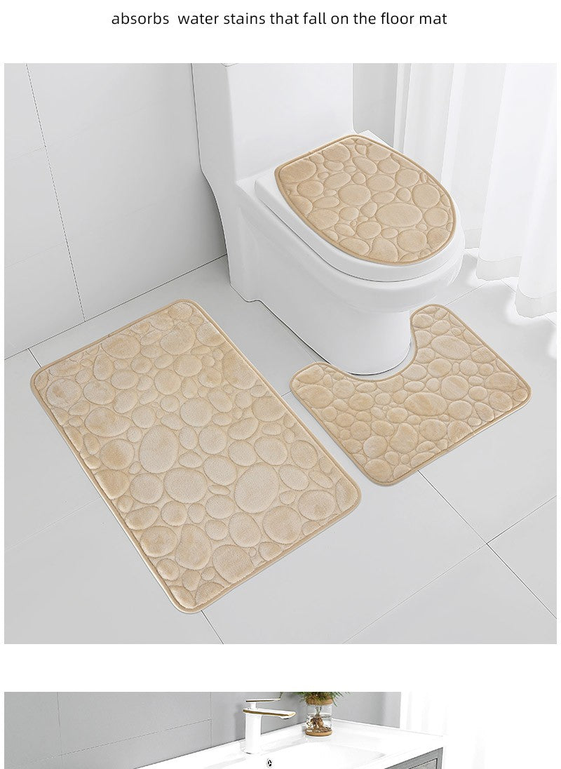 1 Set of Solid Color Simple Bathroom Water-absorbing and Non-slip Floor Mat Stone Pattern, Comfortable and Soft, Three-piece Set