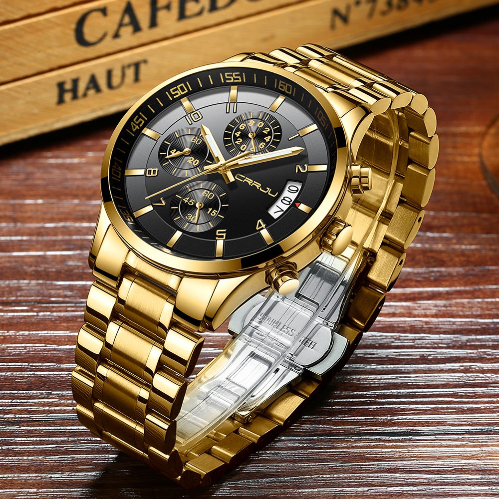 CRRJU Men Quartz Wristwatches Luxury Brand Sporty Chronograph Watches with 316 Stainless Steel Luminous Hands Male Clock Red