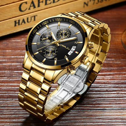 CRRJU Men Quartz Wristwatches Luxury Brand Sporty Chronograph Watches with 316 Stainless Steel Luminous Hands Male Clock Red