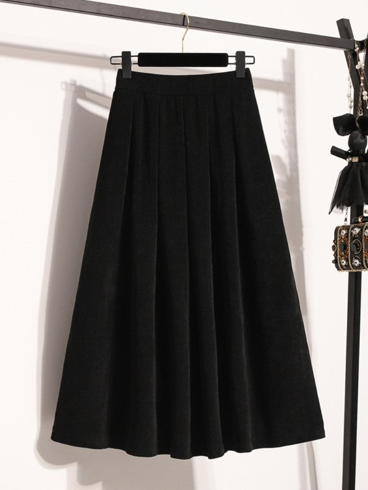 2025 Plus Size Pleated Skirts Solid Versatile Medium Length Skirt A-Line Maxi Gown Cover Autumn Winter New Half-length Skirt