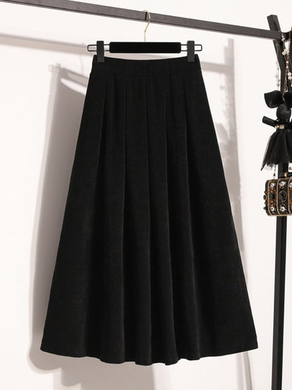 2025 Plus Size Pleated Skirts Solid Versatile Medium Length Skirt A-Line Maxi Gown Cover Autumn Winter New Half-length Skirt