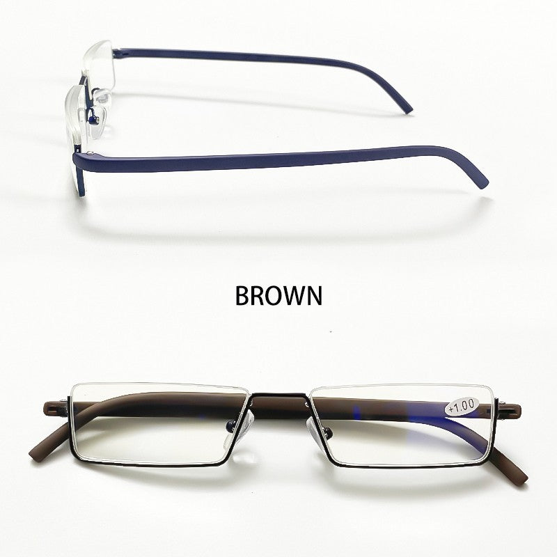 May Flower Metal Anti-Blue Light Reading Glasses Men Half Frame Prescription Eyeglasses Male TR90 Eyewear With Case óculos +1.75