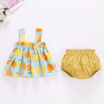 Summer Newborn Baby Clothes For Girls Boys Set Print Thin Mini Dress And PP Shorts 2Pcs Set Infant Baby Clothing Outfit 6-24M