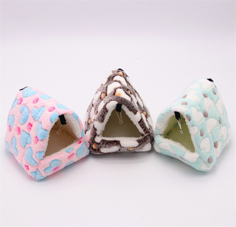 1 PEÇA Casa de Estimação Pequena de Espuma com Estampa de Bolinhas de Fleece Coral Cama Suspensa para Hamster para Pequenos Animais Esquilo Papagaio Ninho de Algodão