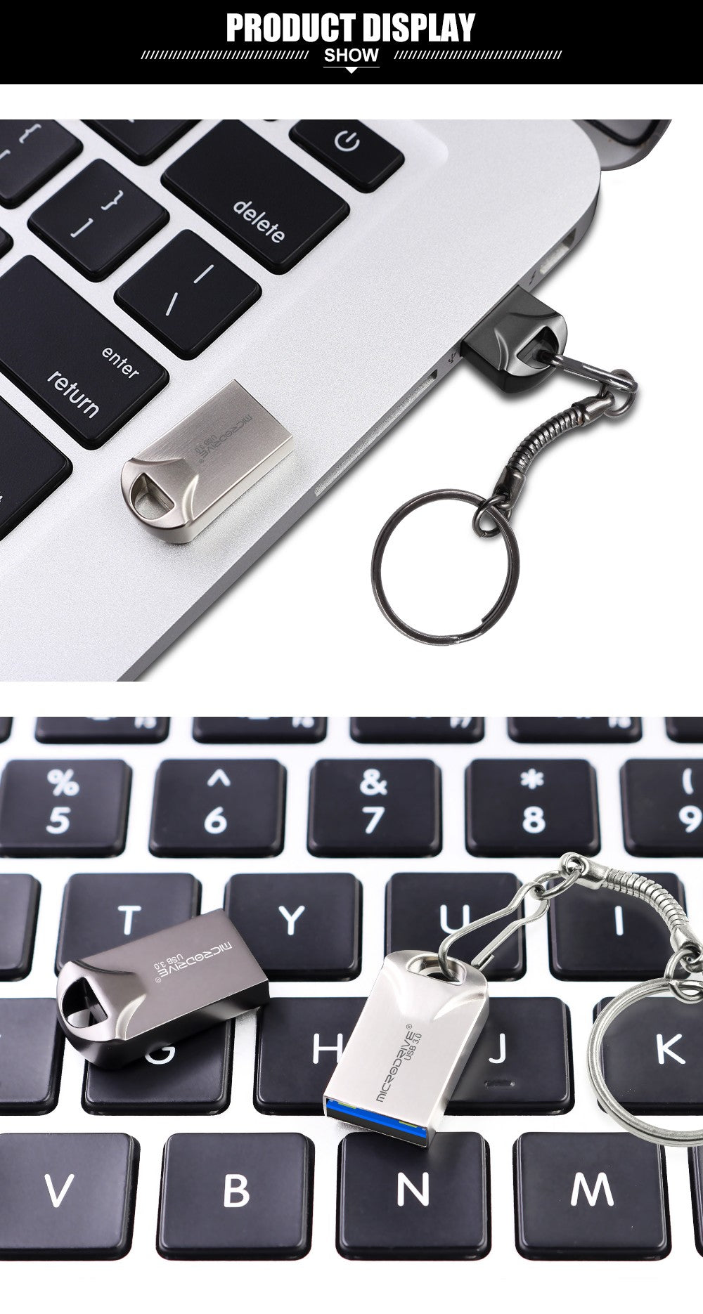Pen Drive mini USB 3.0 128GB 64GB 32GB 16GB, memória flash de alta velocidade USB3.0, pequeno disco U com chaveiro