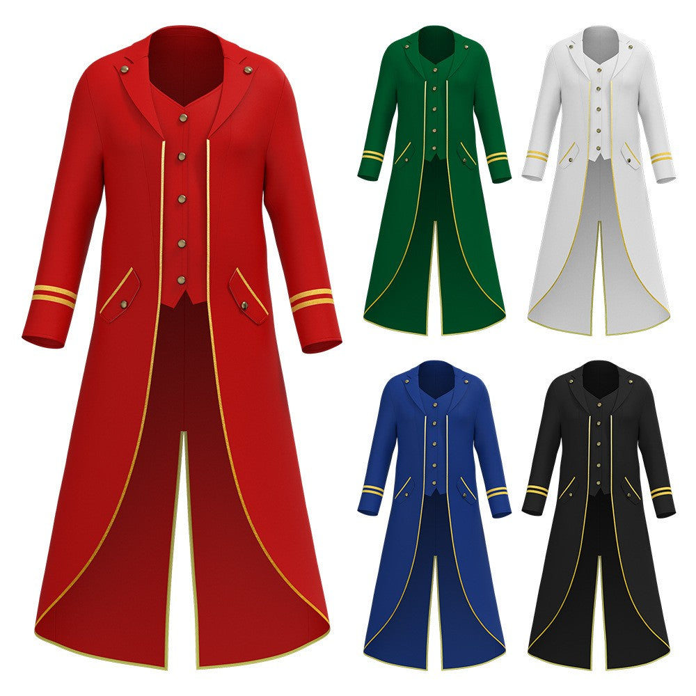 Halloween Performance Costume Medieval Retro Mid-Length Tailcoat Gothic Steampunk Coat