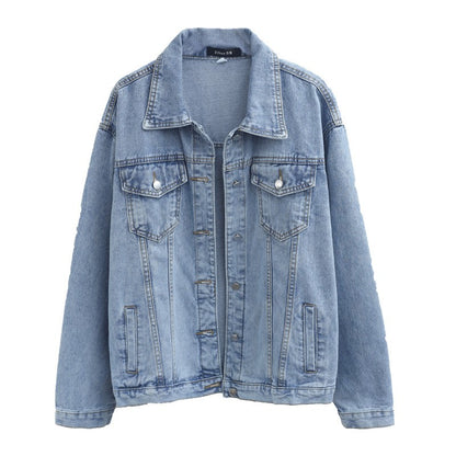 Vintage Women Jacket 2024 Autumn Winter Oversize Denim Jackets Washed Blue Jeans Coat Turn-down Collar Outwear Bomber Jacket