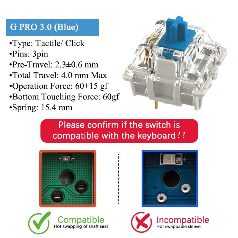 GATERON G Pro V3 3.0 Pro Switch 3 pin para Teclado Mecânico Pré-Lubrificado RGB Linear Tátil Branco Amarelo Vermelho Prata Marrom Eixo MX