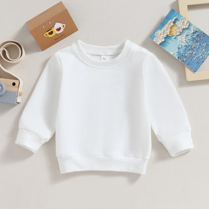 Toddler Baby Boy Girl Long Sleeve Crewneck Pullover Sweatshirt Outfits Solid Color Casual Clothes