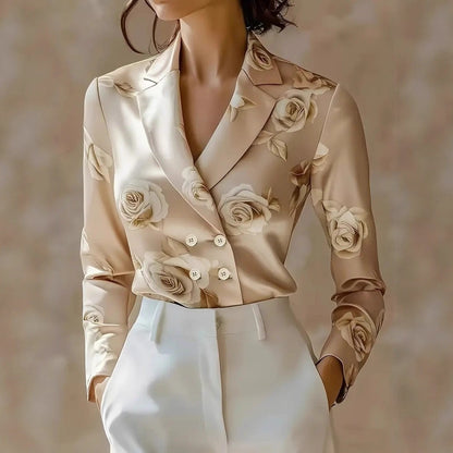 Fashion Flower Print Shirts For Women 2025 Autumn Winter Long Sleeve Turn-down Collar Loose Blouses Tops Elegant