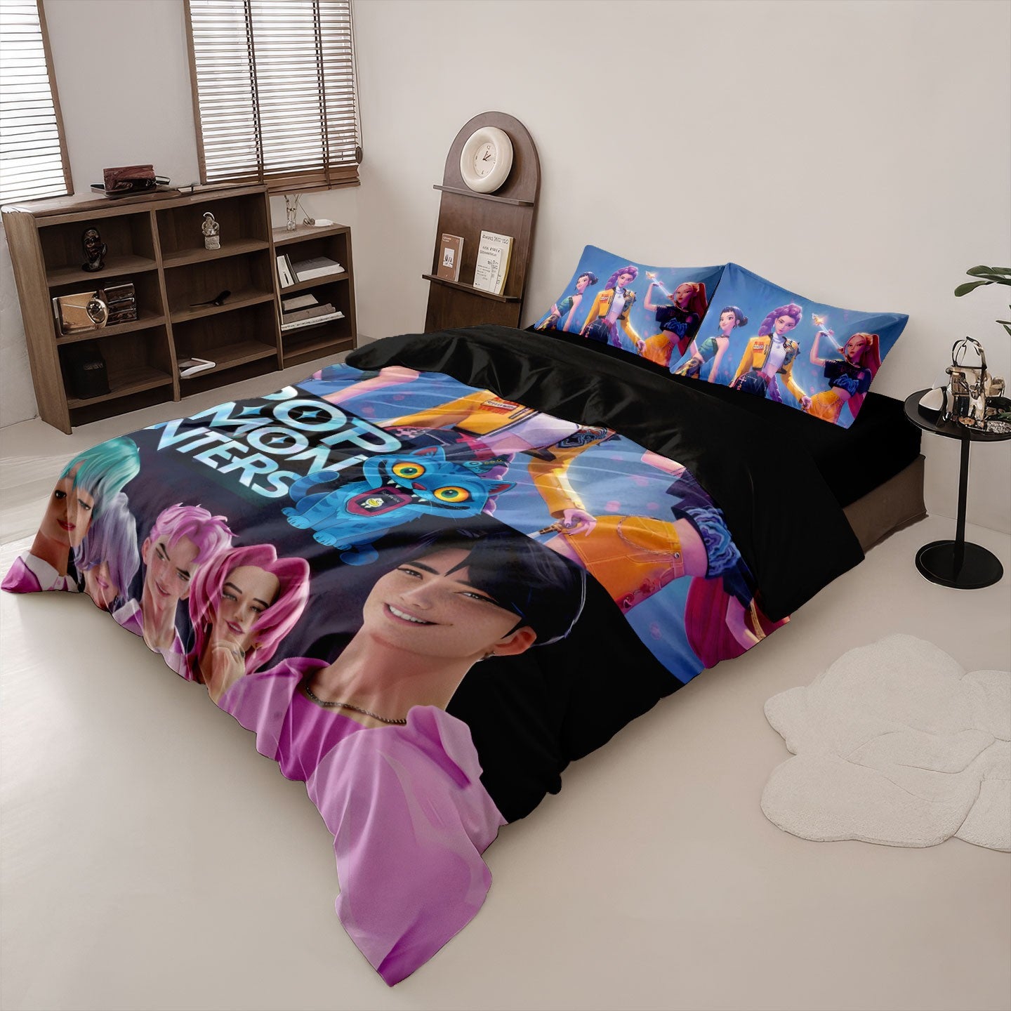 K-Pop Bedding Set Demon Hunters Themed pink or Black other side Print Polyester Student Dormitory  Duvet Cover Boys Girls Gift