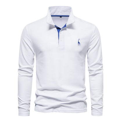 AIOPESON Deer Embroidery Men's Polo Shirts Solid Color Long Sleeve Polo Shirts for Men New Spring Social Business Polos Male