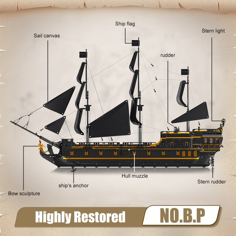 Mould King 13186 Pirate Ship Toys The Big Black Pearl Building Block Assembly Pirate Ship Brick Set Kids Christmas Gift