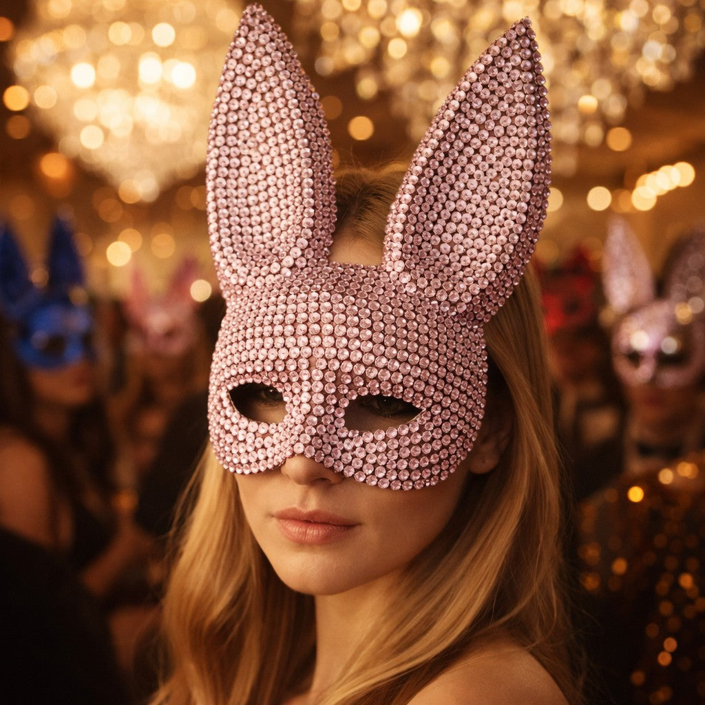 Rabbit Party Masquerade Glitter Mask for women Theater Performances Full Acrylic Rhinestone Face Mask Costume for Photo Shoots