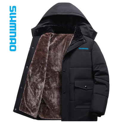 Conjunto Masculino de Pesca Corta-Vento e Quente para Uso Externo, Conjunto de Lã para Montanhismo, Jaqueta de Lã Grossa de Pelúcia para Inverno, Jaqueta Masculina com Capuz
