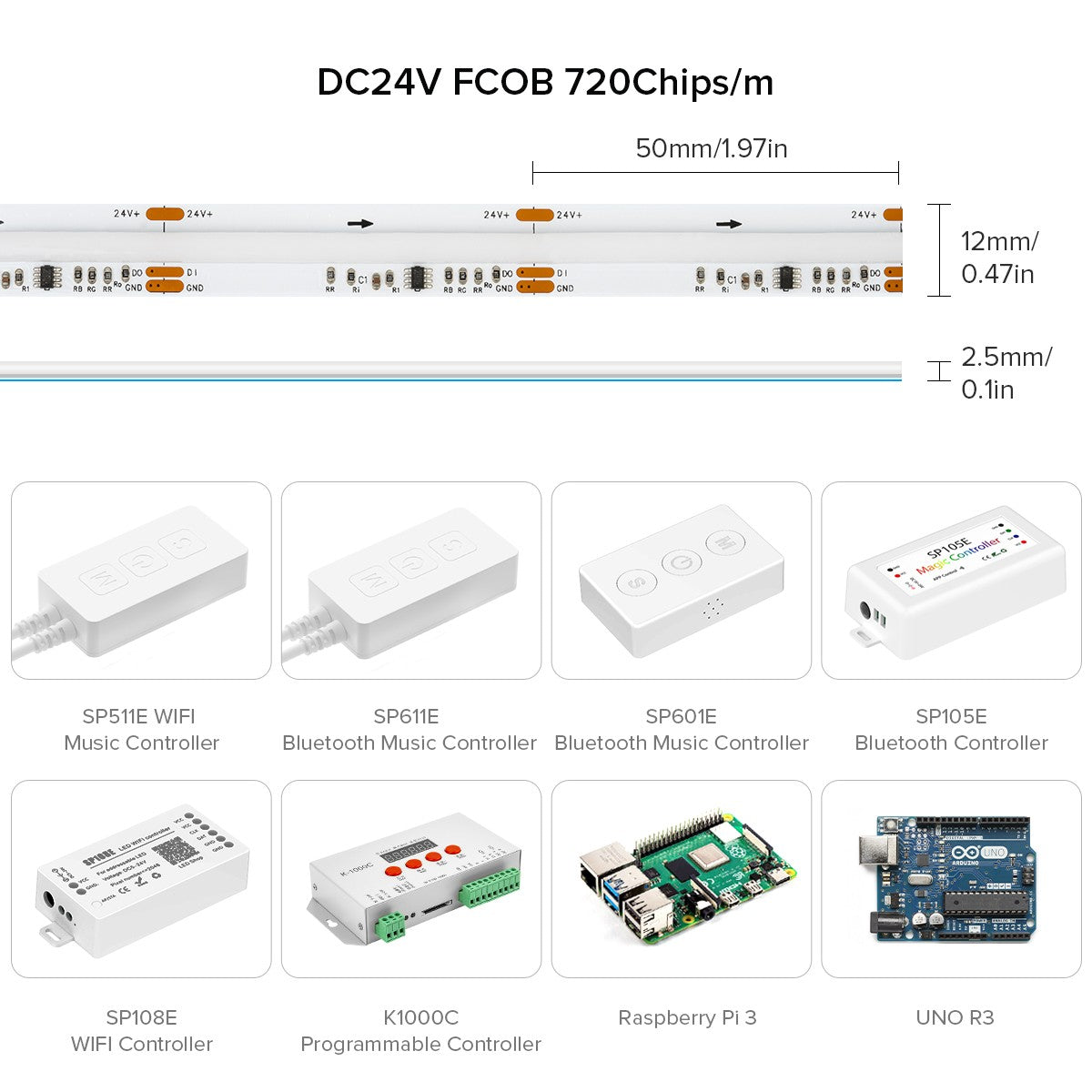FCOB RGB IC LED Light Strip WS2811 Addressable 630 720 LEDs Dream Color 12mm 12V 24V Flexible WS2812B FOB COB Led Lights RA90