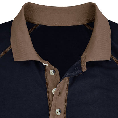 American Men's Autumn Long Sleeve Lapel Henley T-shirt POLO Basic Shirt  Mens Tops