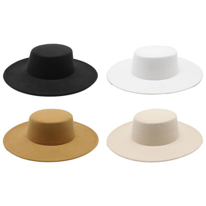 French Bow Tie Fedora Hat Winter Autumn Imitation Woolen Ladies Fedoras Top Wedding Jazz Hats Flat Top Felt Hat Bowler Hats