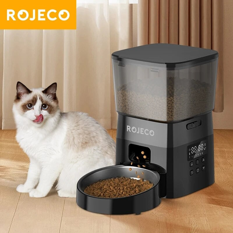 ROJECO Alimentador Automático de Animais de Estimação Versão com Botão Acessórios para Dispenser Automático de Comida para Gatos Alimentador Inteligente para Gatos e Cães Comida Seca