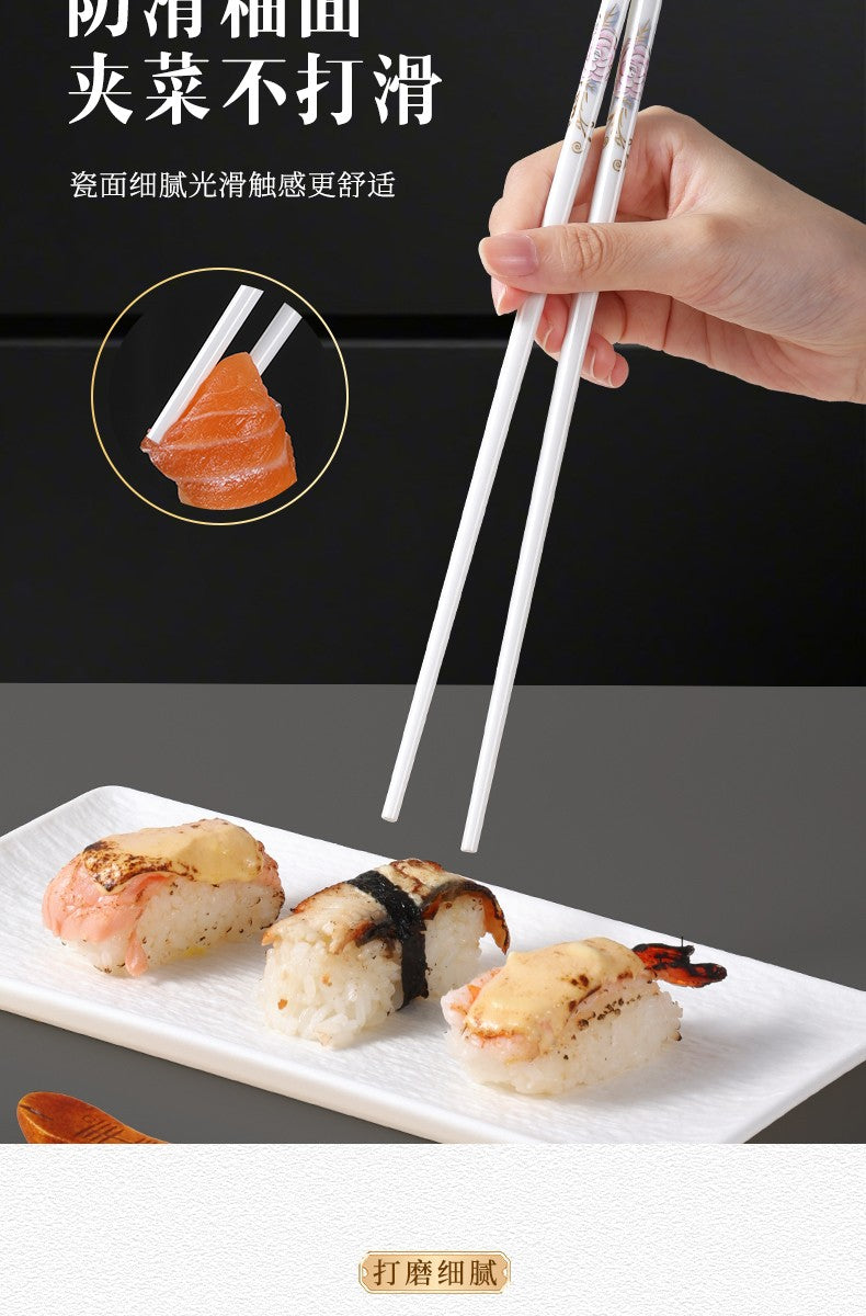 Novo conjunto de hashis de cerâmica à prova de quedas, antiderrapante, de grau alimentício, resistente à umidade, de alta temperatura, talheres chineses, hashis de sushi