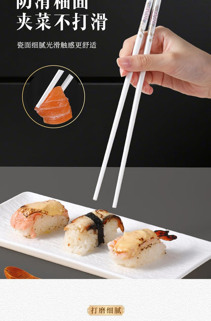 Novo conjunto de hashis de cerâmica à prova de quedas, antiderrapante, de grau alimentício, resistente à umidade, de alta temperatura, talheres chineses, hashis de sushi