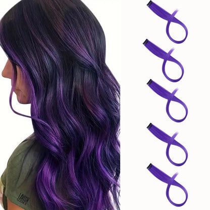 Extensão de Cabelo Tic Tac 5 Peças/Pacote 22 Polegadas Cores Ombré Aplique de Cabelo Arco-Íris Resistente ao Calor para Mulheres
