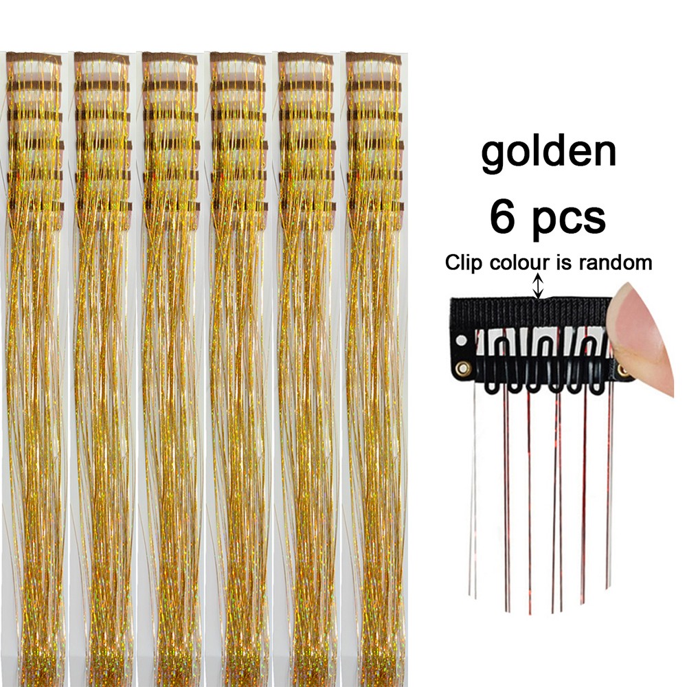 6 peças de extensões de cabelo com presilha Tinsel, pacote com 6 peças de Tinsel para cabelo de 20 polegadas, extensões de cabelo com glitter resistentes ao calor