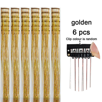 6 peças de extensões de cabelo com presilha Tinsel, pacote com 6 peças de Tinsel para cabelo de 20 polegadas, extensões de cabelo com glitter resistentes ao calor