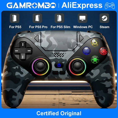 Gamepad For Playstation 5 PS5 Pro/Slim/PC,RGB Wireless Controller  6-Axis Gyro Dual Shock Turbo&Marco Programable Game Controle