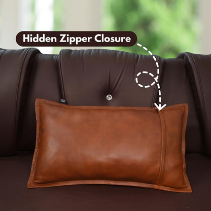 Lambskin Leather Pillow Cover - Dolly Lamb Sofa Cushion Case - Decorative Throw Cover for Living Room and Bedroom, 12x20 Inches