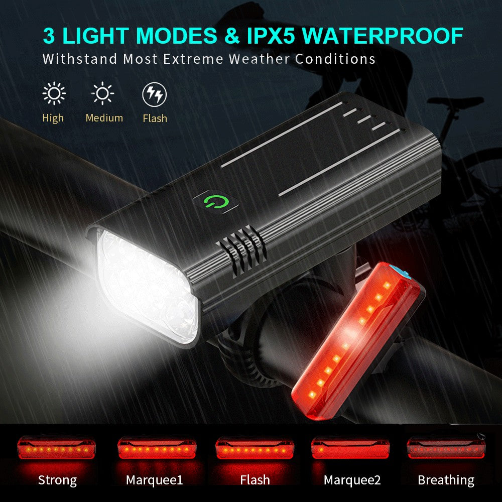 10000mAh 6-8 LED Bike Light USB Rechargeable 3600 Lumens Bike Headlight Super Bright Flashlight Front Lights and Back Rear light